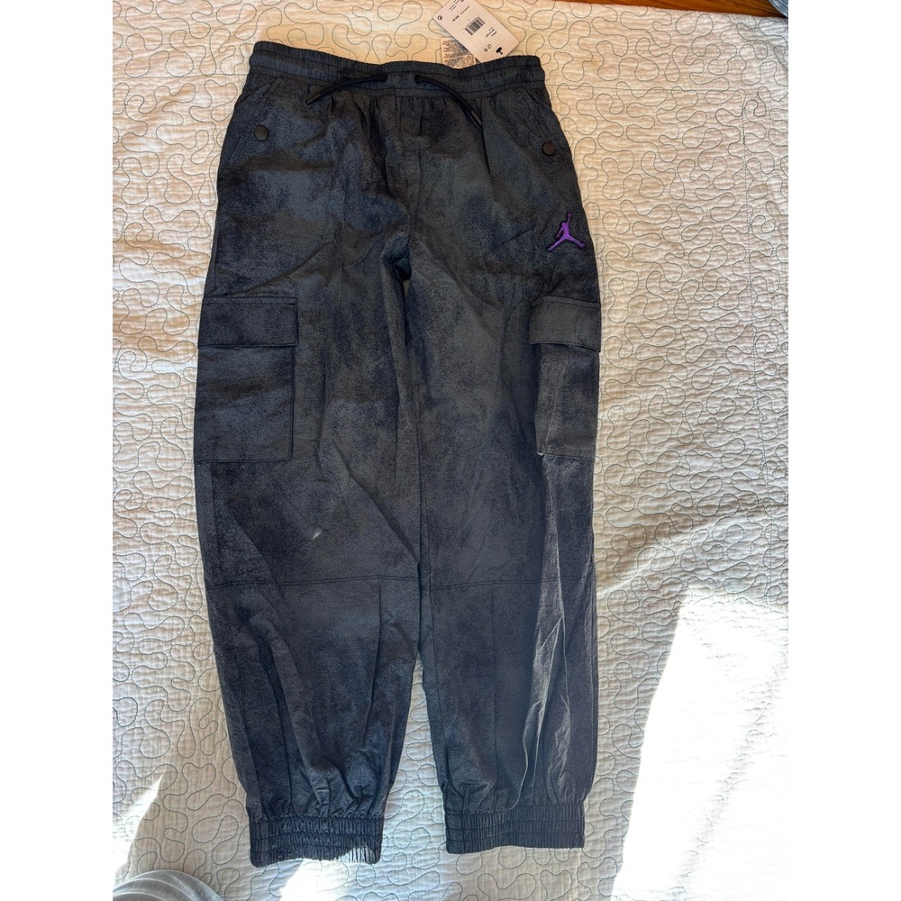 Jordan Girls Black Speckled Cargo Jogger Pants Purple Jumpman Size Large